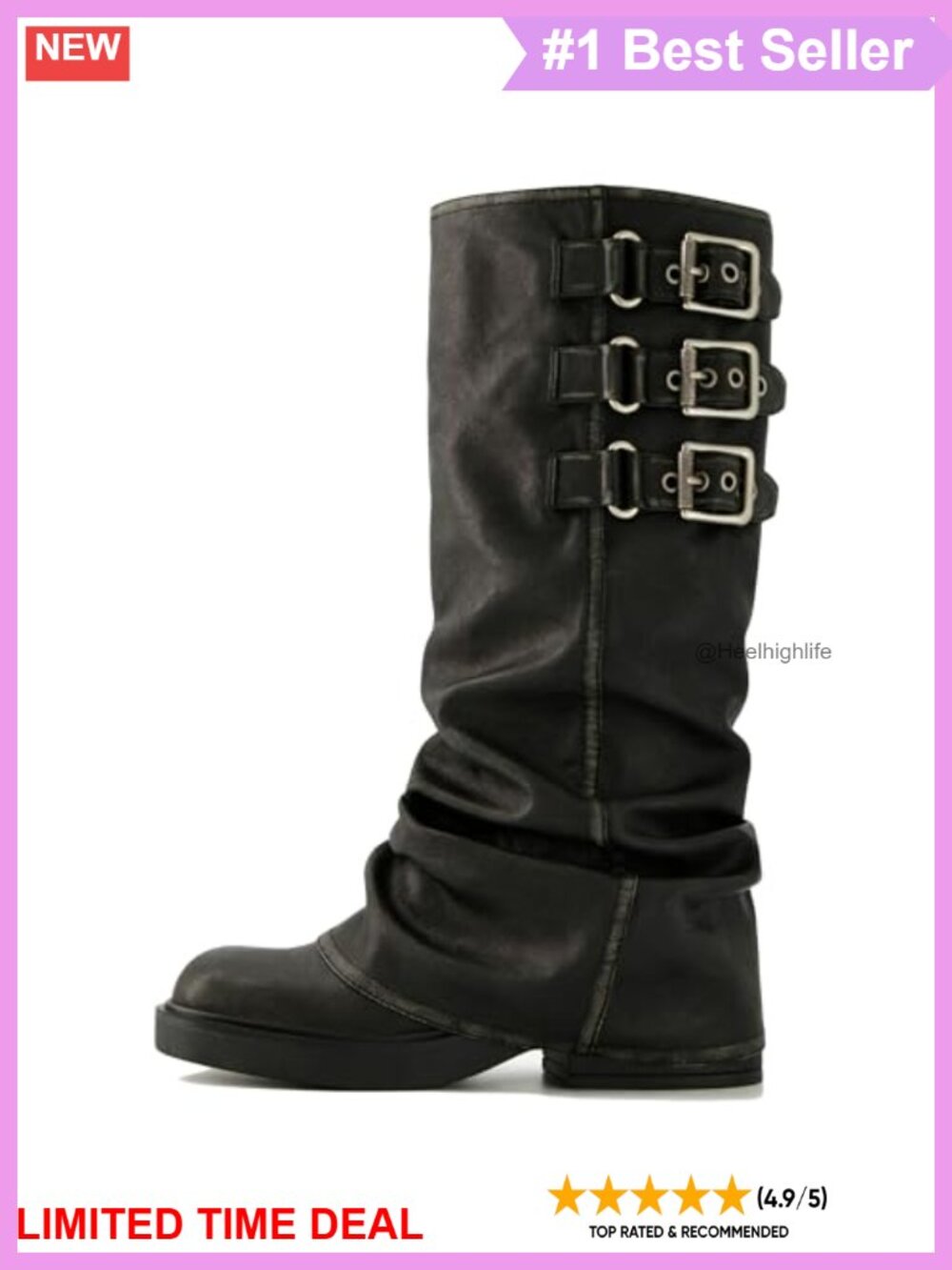 Fold Over Knee High Boots Chunky Platform Slouch Boots for Women
